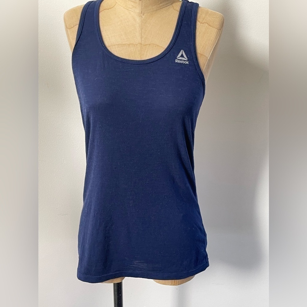 Reebok Womens Size XS Logo Razor Back Navy White Tank